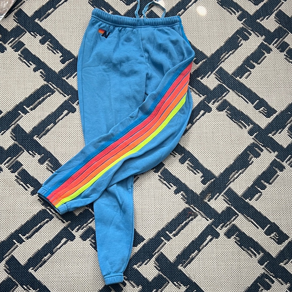 Women’s Aviator Nation Blue Joggers with Rainbow Stripes